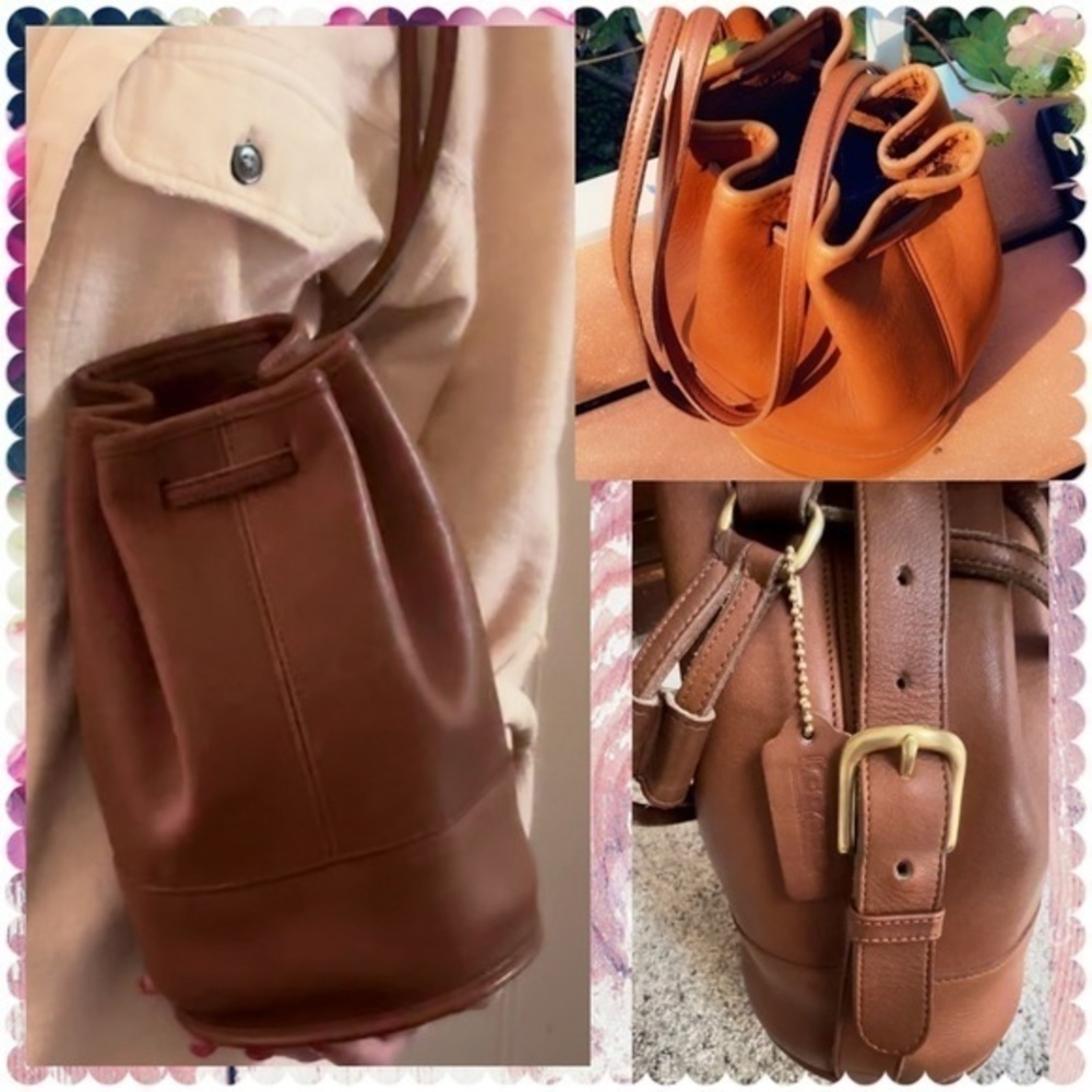 VINTAGE COACH RARE BIXBY CROSSBODY BACKPACK SLING BUCKET BAG BRITISH TAN 9984 - Picture 16 of 17